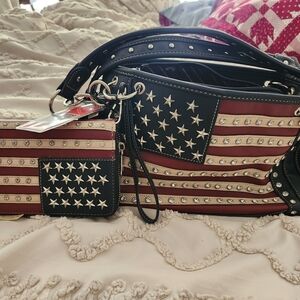 Montana West Black and Red American Flag Satchel